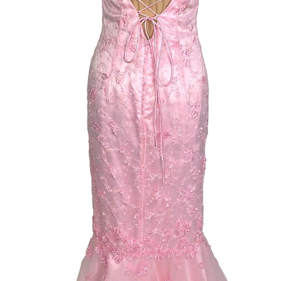 Beyond Jovani Pink Embroidered Evening Gown 4 Lace-Up Corset Back Mermaid Prom - Picture 7 of 10